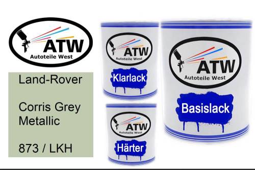 Land-Rover, Corris Grey Metallic, 873 / LKH: 1L Lackdose + 1L Klarlack + 500ml Härter - Set, von ATW Autoteile West.